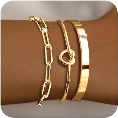 5 Piece Gold Bracelet Stack Set for Women with Bangle Cuff Paperclip and Chain Bracelets, Non Tarnish Bangle Paperclip3 Gold | Target