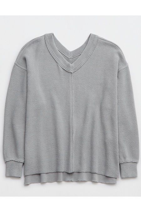 Aerie Wonder Textured V-Neck Sweatshirt | Aerie