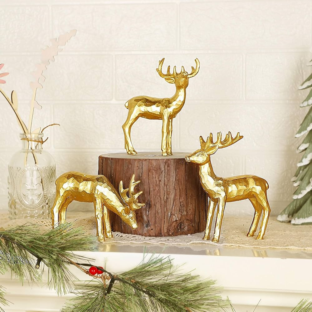 Lulu Home 3 PCS Christmas Tabletop Decorations, Resin Golden Reindeer Family Figurines with Diver... | Amazon (US)
