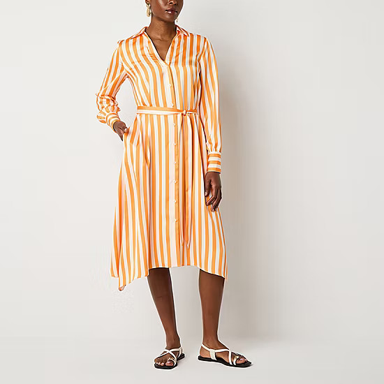 new!Worthington Womens Long Sleeve Striped Shirt Dress | JCPenney