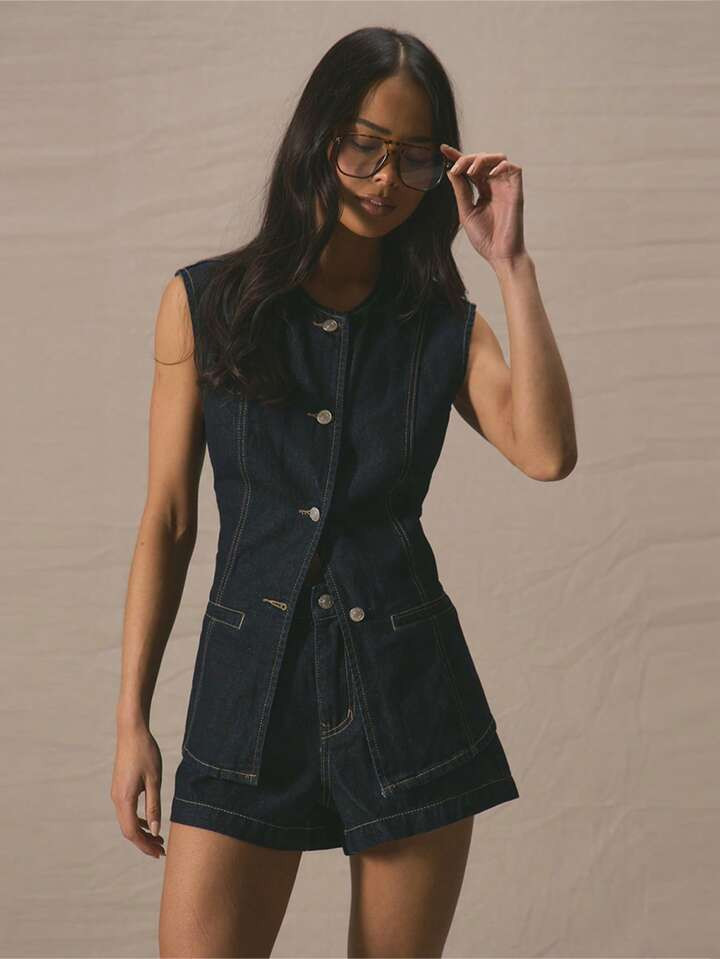 Denim Sleeveless Top | SHEIN