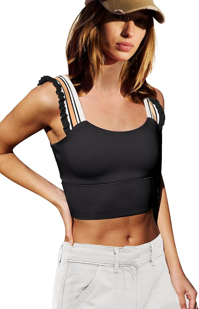 LAMISSCHE Womens Cropped Workout Tank Tops Padded Sports Bra Time Out Tank Ruffle Athletic Yoga G... | Amazon (US)