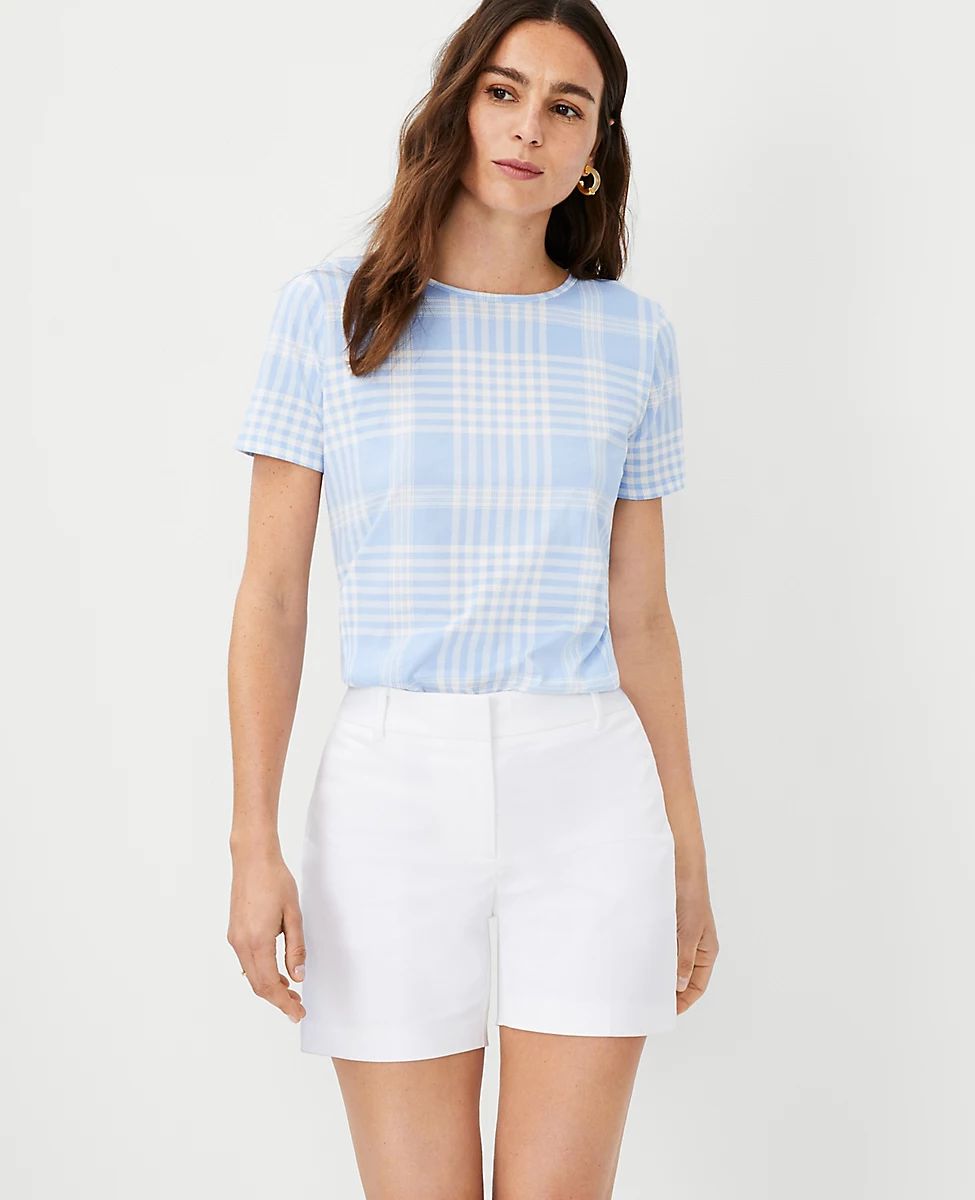 Plaid Pima Cotton Crew Neck Top | Ann Taylor (US)