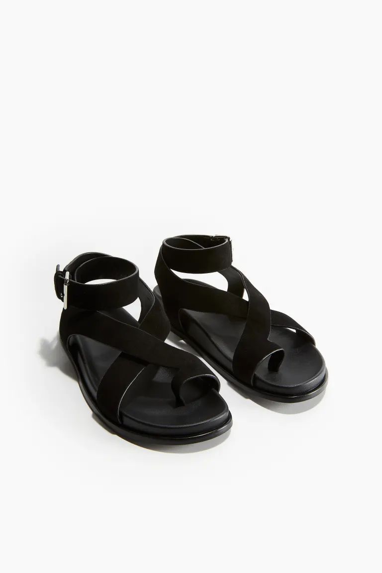 Suede sandals - Black - Ladies | H&M GB | H&M (UK, MY, IN, SG, PH, TW, HK)