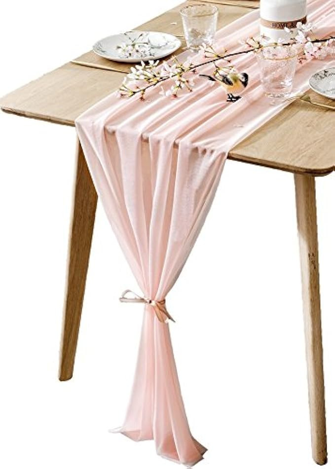 BOXAN Gorgeous Light Pink Table Runner 30x120 Inch for Blush Romantic Wedding Decor, Bridal Shower,  | Amazon (US)