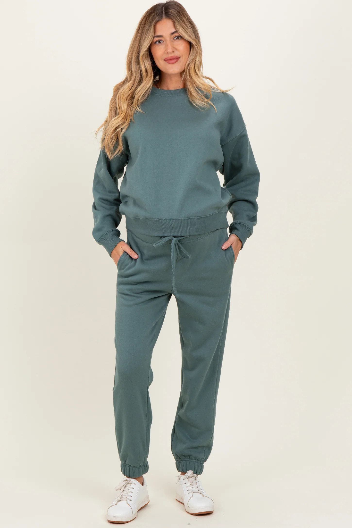 Jade Fleece Long Sleeve Maternity Pullover & Jogger Set | PinkBlush Maternity