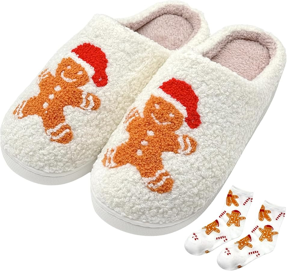 FOCUSIN Christmas Reindeer Slippers House Shoes for Women Fluffy Soft Cozy Bedroom Cartoon Plush ... | Amazon (US)