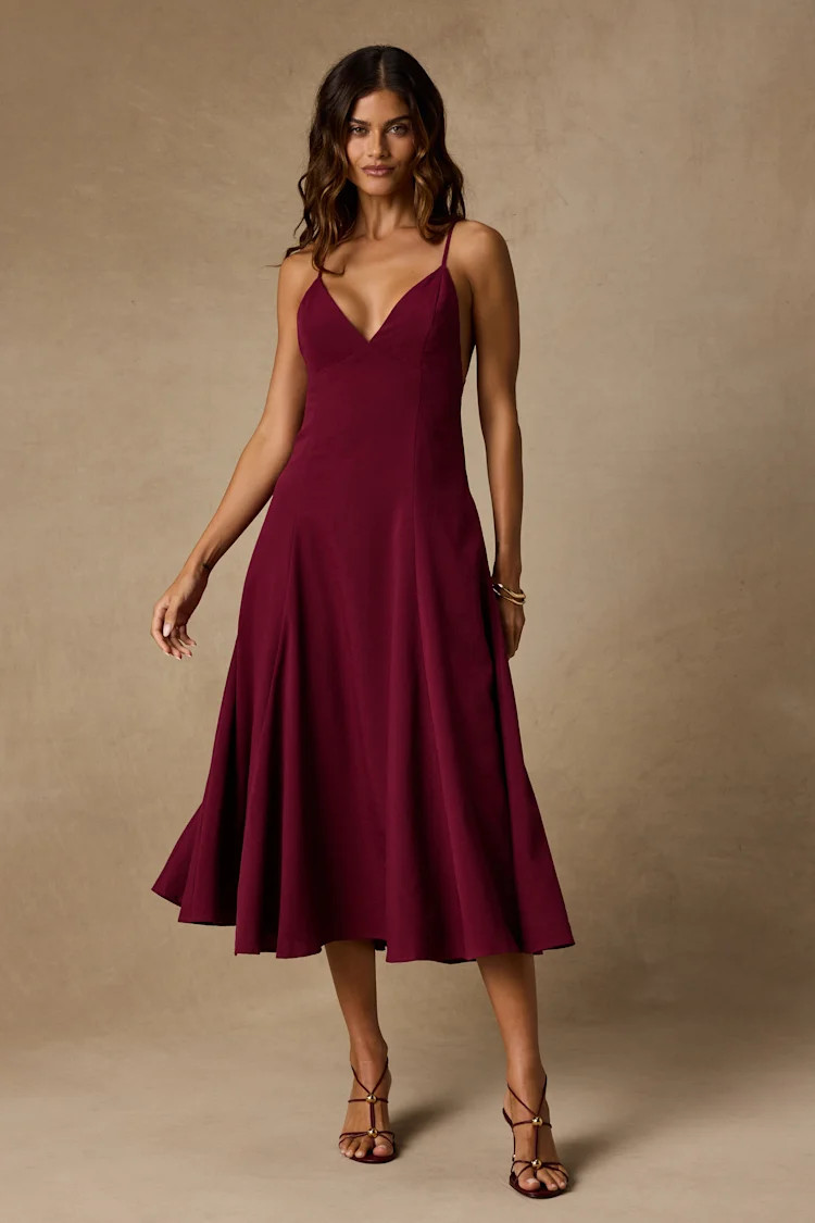 Oraya Berry Red Tie-Back Midi Dress | Lulus