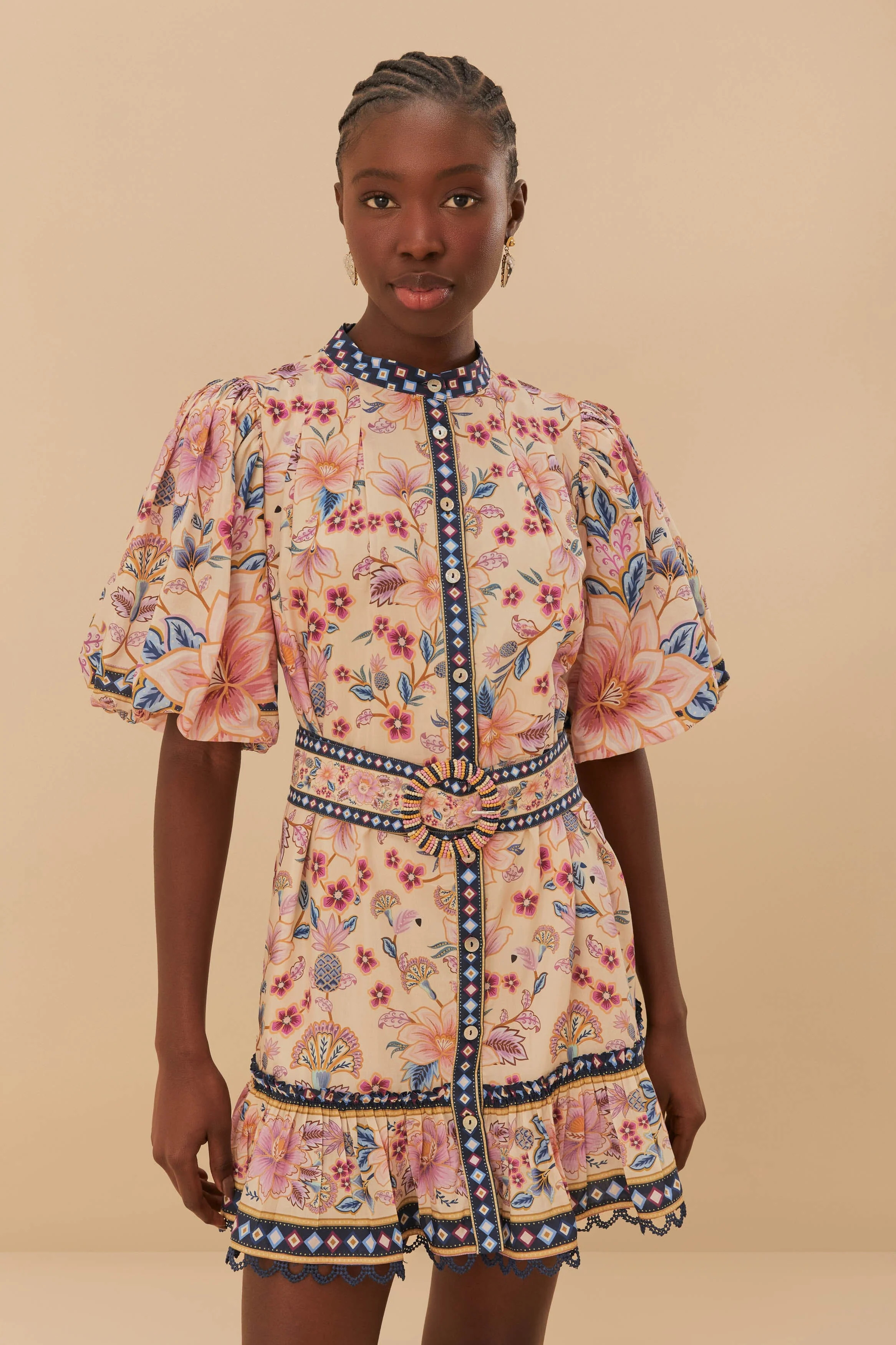 Cream Superbloom Tapestry Puff Sleeve Mini Dress | FarmRio (US)