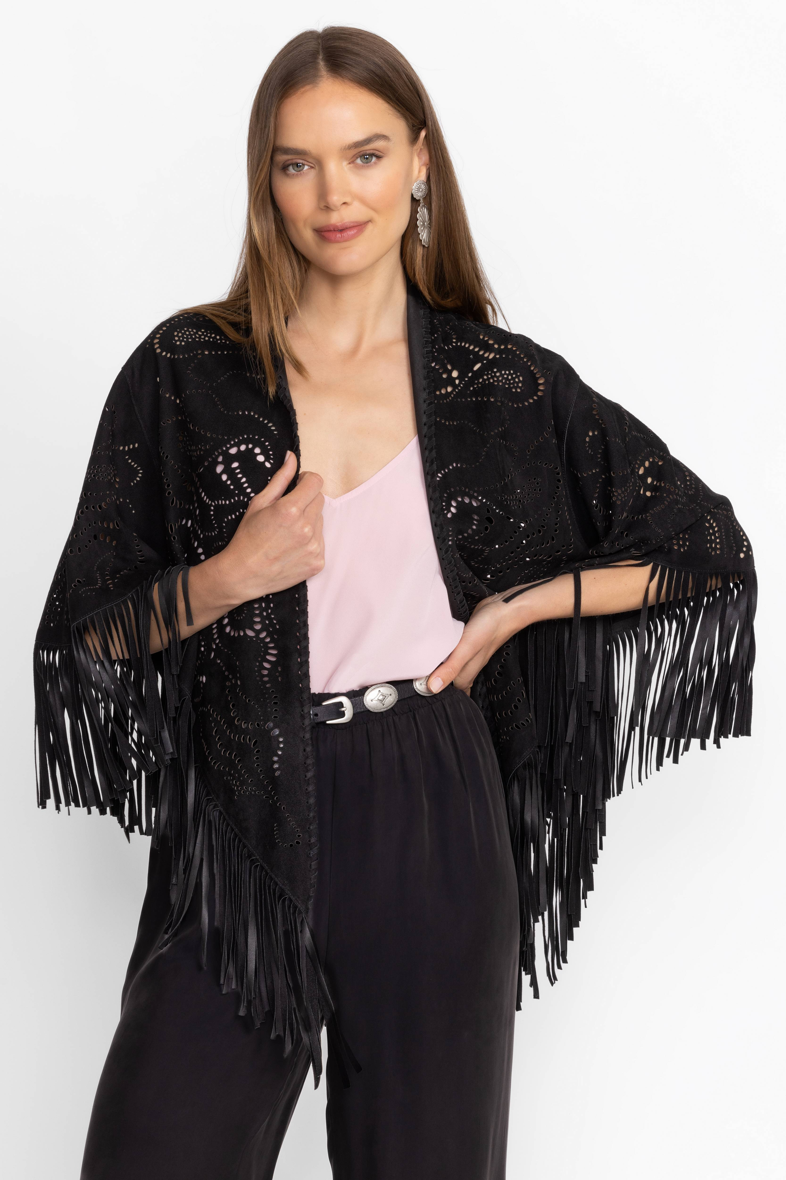LASER CUT ITALIAN SUEDE PONCHO
                                
                                 ... | Johnny Was