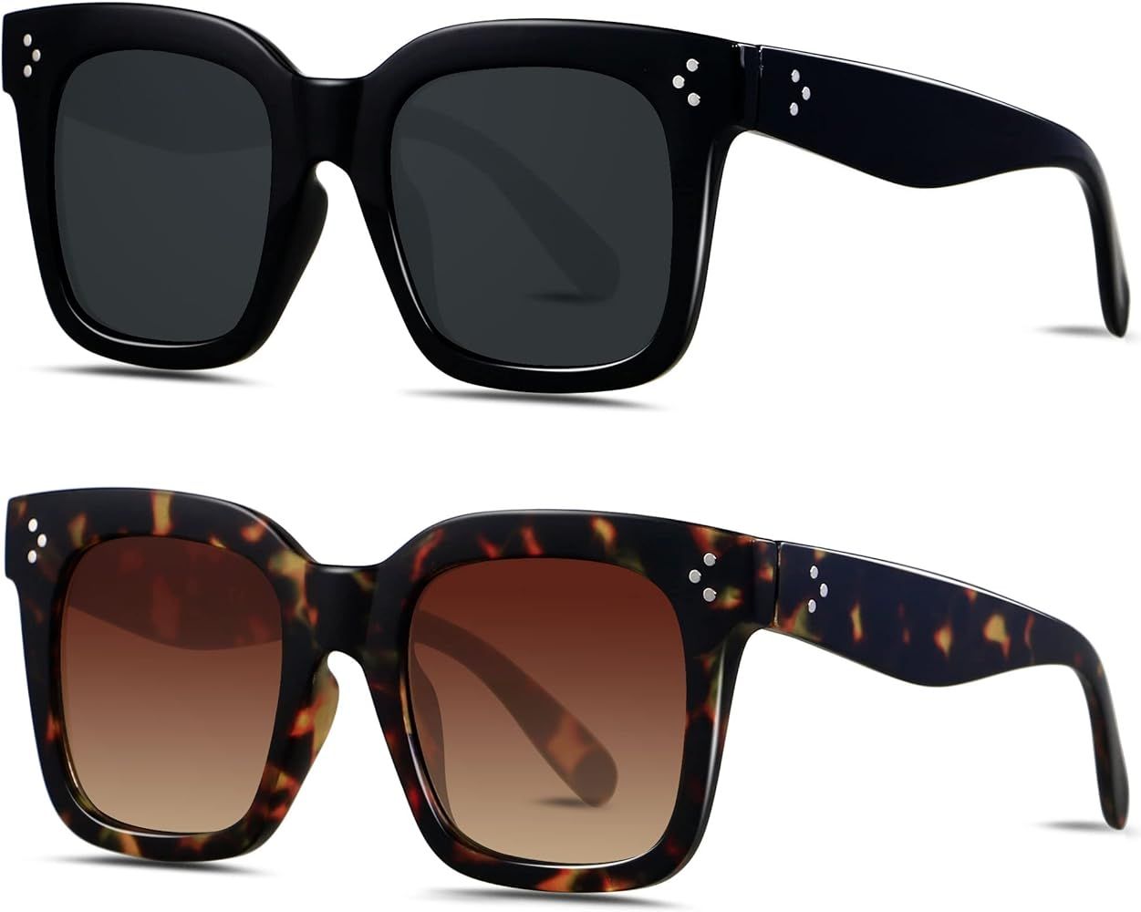 Amazon.com: ANDWOOD Oversized Sunglasses for Women Big Large Square Wide Frame Shades Retro Trend... | Amazon (US)