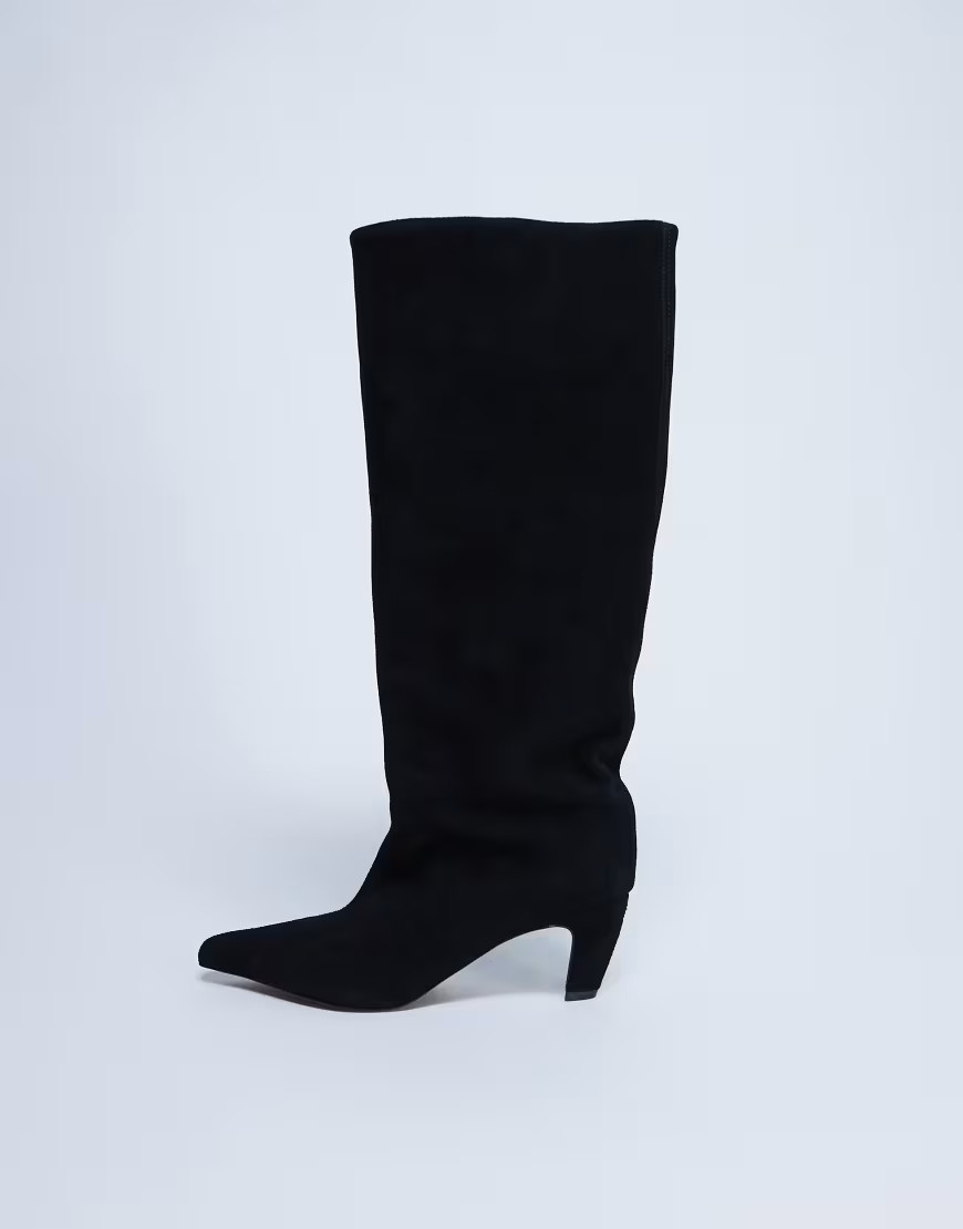 Topshop Nelly real suede pointed toe slouch boot in black | ASOS (Global)