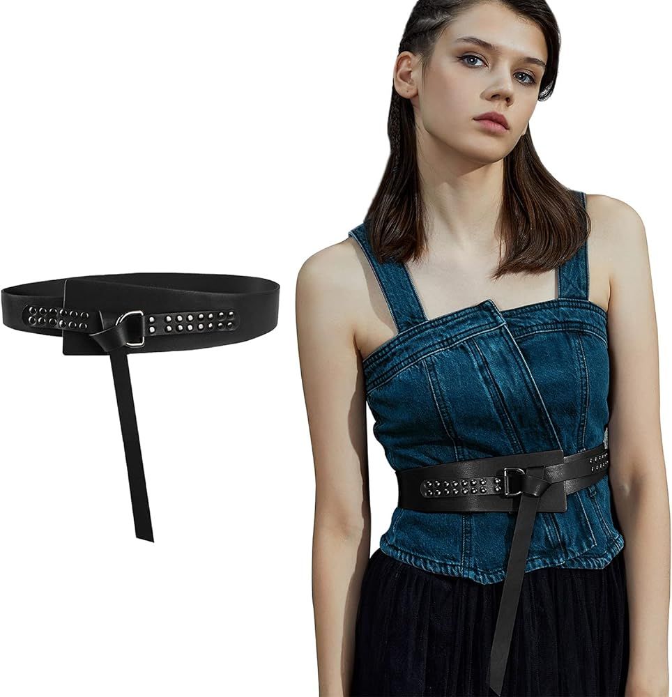 FIORETTO Dress Belts for Women Wide Black Leather Waist Belt Unique Design Fashion Stylish Casual... | Amazon (US)