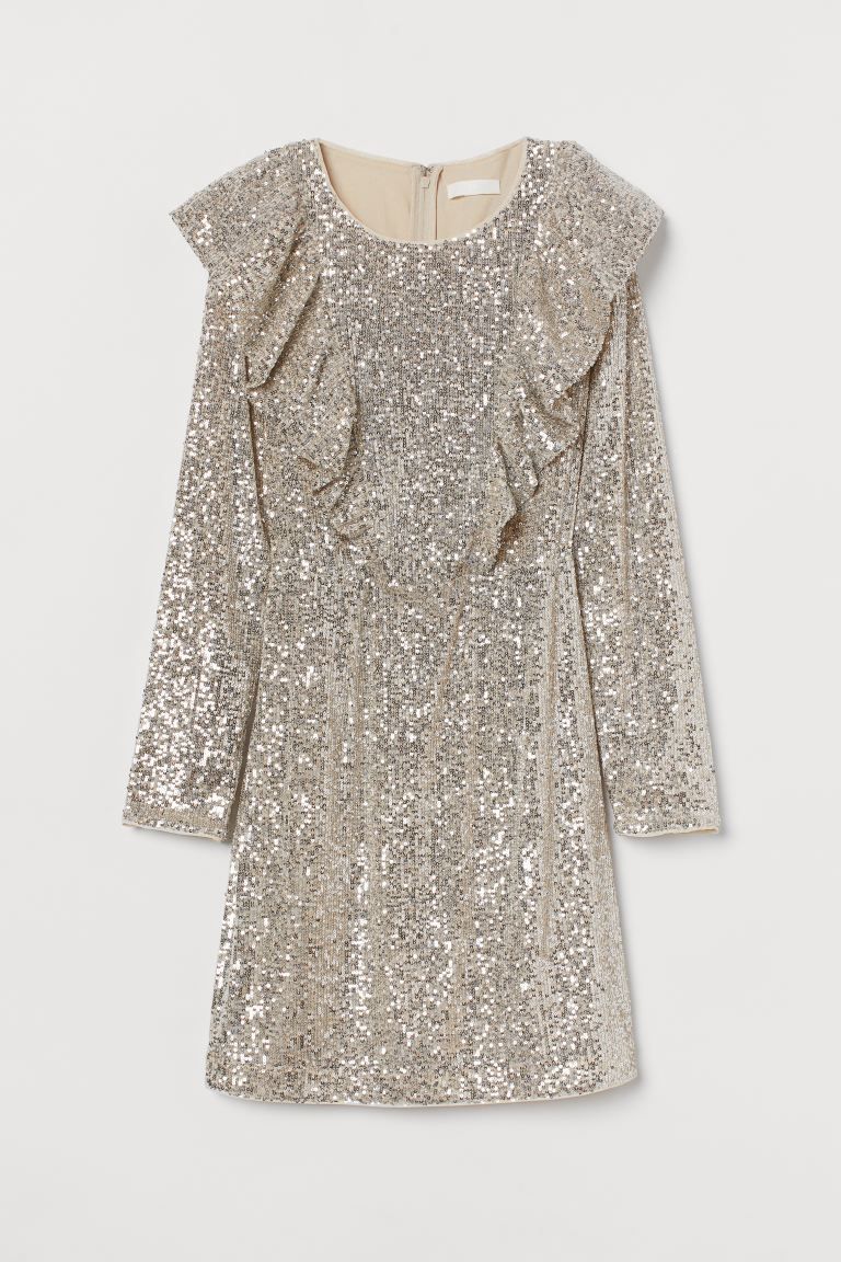 Flounce-trimmed Sequined Dress | H&M (US + CA)