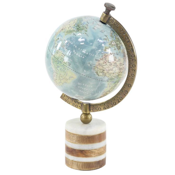 16&#34; x 9&#34; Geographic Globe with Wood and Marble Base Blue/Green - Olivia &#38; May | Target