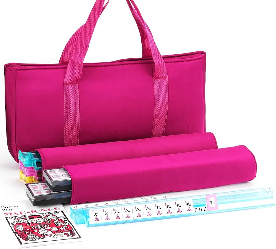 Mose Cafolo American Mahjong Game Set, Pinky Red Carrying Bag,166 Premium White Tiles,4 Color Rac... | Amazon (US)