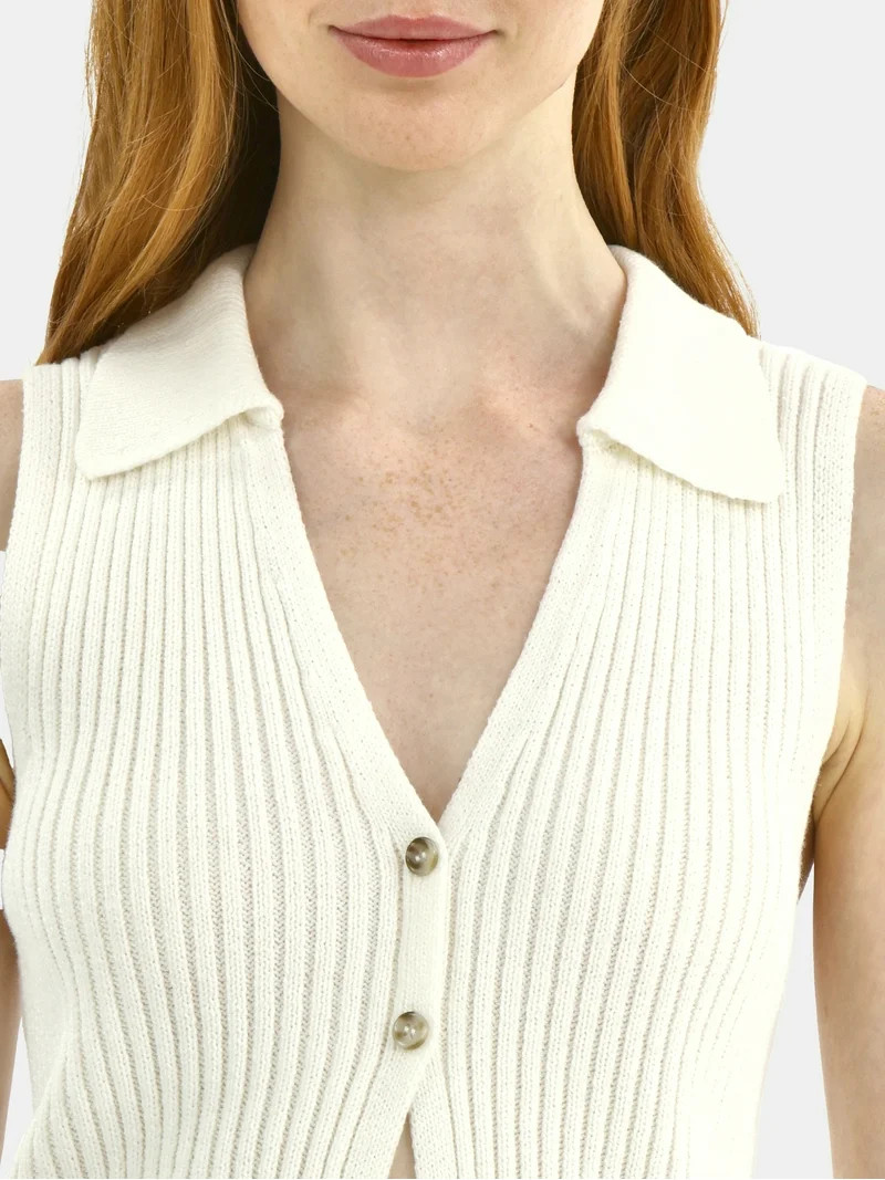 No Boundaries Button-Front Sweater Vest Top, Women's | Walmart (US)