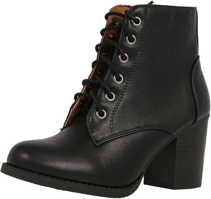 Soda Women Korman Cute Chunky Lace Up Leatherette Zipper Ankle Bootie | Amazon (US)