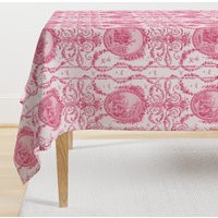 Romantic Pink Rococo Tablecloth - Dawn By Peacoquettedesigns Toile Vintage Style Cotton Sateen Spoonflower | Etsy (US)