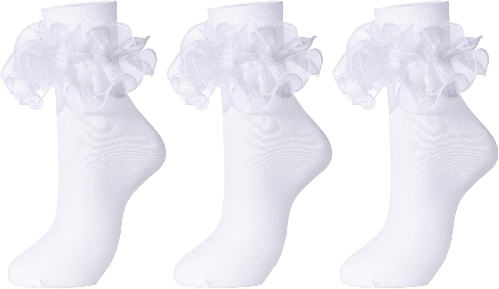 Dicry Women Big Ruffle Socks Double Lace Turn Cuff (Size 9-11, 3 Pairs) | Amazon (US)
