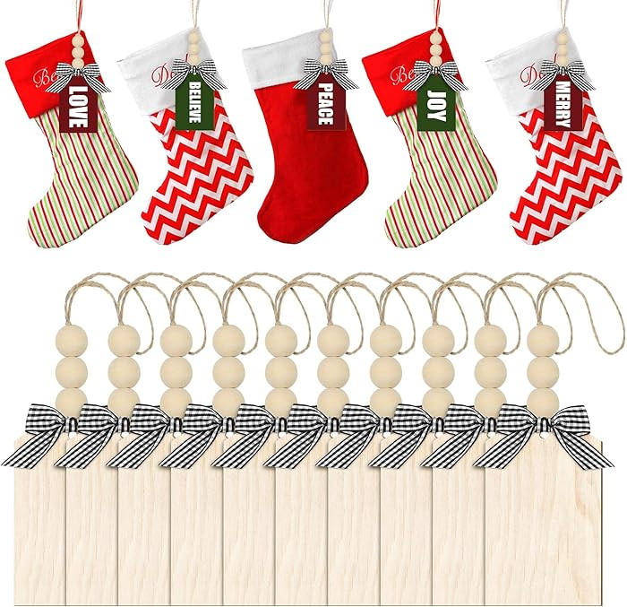Christmas Stocking Name Tag Personalized Stocking Wood Tags Blank Rustic Farmhouse Xmas Hanging T... | Amazon (US)