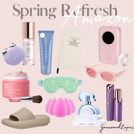 Spring refresh and great Amazon finds. Facial sculpting device, mini label maker, slippers, perfume, electronic hair removal, face mask, the 5-min journal, makeup sponges, sunglasses, cooling eye mask, YoumeandLupus, glowing makeup serum, jet lag mask, 

#LTKFind #LTKbeauty #LTKstyletip