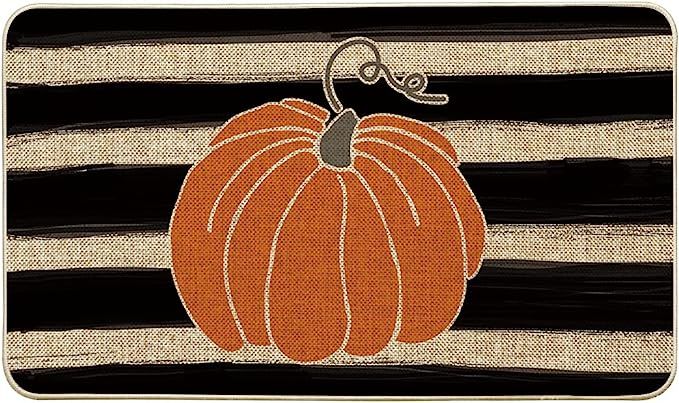 Artoid Mode Watercolor Stripes Pumpkin Decorative Doormat, Fall Seasonal Harvest Thanksgiving Vin... | Amazon (US)