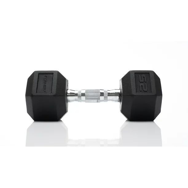 Tru Grit Fitness 25 lb Black Hex Rubber Dumbbell Weight With 360 Degree | Walmart (US)
