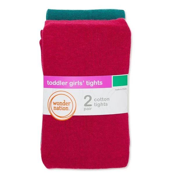 Wonder Nation Girls Flat Knit Cotton Tights, 2-Pack - Walmart.com | Walmart (US)