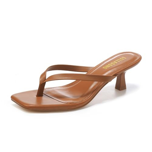 LULLASONG Women's Brown Kitten Heels Thong Sandals Square Open Toe Flip Flop Heels 1.8-2 Inch Heeled Sandals for Women | Amazon (US)