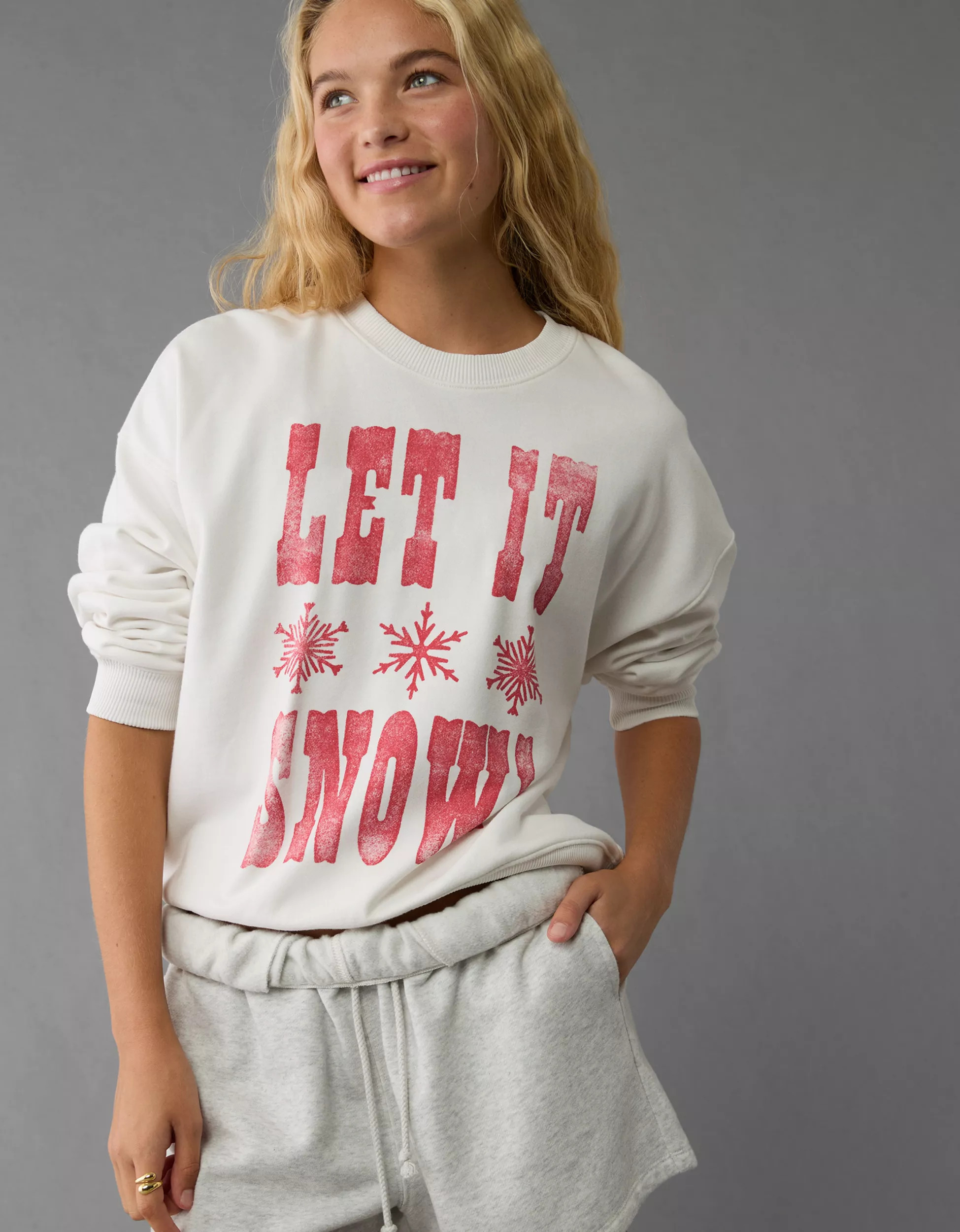 AE Holiday Graphic Relaxed Crew Neck Sweatshirt | American Eagle Outfitters (US & CA)