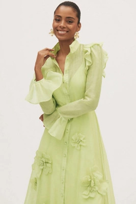 LEO LIN Katrina Petal Butterfly-Sleeve Linen Blend Midi Dress | Anthropologie (US)