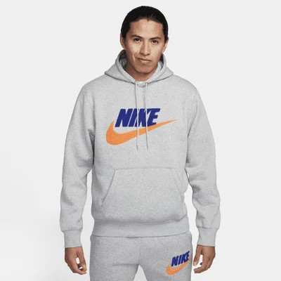 Nike Club Fleece Men's Pullover Hoodie Color: Dark Grey Heather/Light Smoke Grey/Safety Orange Size: M | Walmart (US)