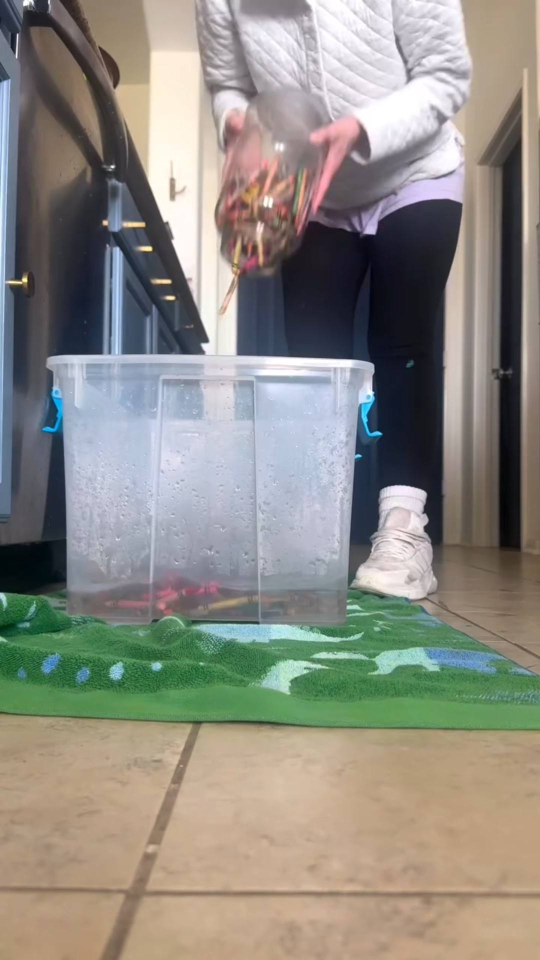 I have always wanted to do this project! 🖍️ For Valentines Day this year, I made all of my kids classmates names from broken crayons. Comment crayons for the link to the letter mold. I used 3 at a time, more makes it faster! 

First, fill a large bowl or tub of very hot (not boiling) water. Add in crayons & let soak for 10 mins. At this time, most of the wrappers are popping off of the crayons. Some will be harder to peel off. 

After the crayon wrappers are removed, break them into smaller pieces & sort by color range. 

Make a list of the names & figure out how many of each letter you need- make a checklist. Fill letter molds accordingly. Put the molds on a baking sheet so nothing spills into the oven. 

Preheat oven to 300 degrees. Bake crayons 5-10 mins, until all crayons are melted. Let crayons set then cool in fridge or freezer until completely hardened. 

Carefully remove letters from mold & spell out names! 

Diy crafts gift ideas crayons homemade party favor