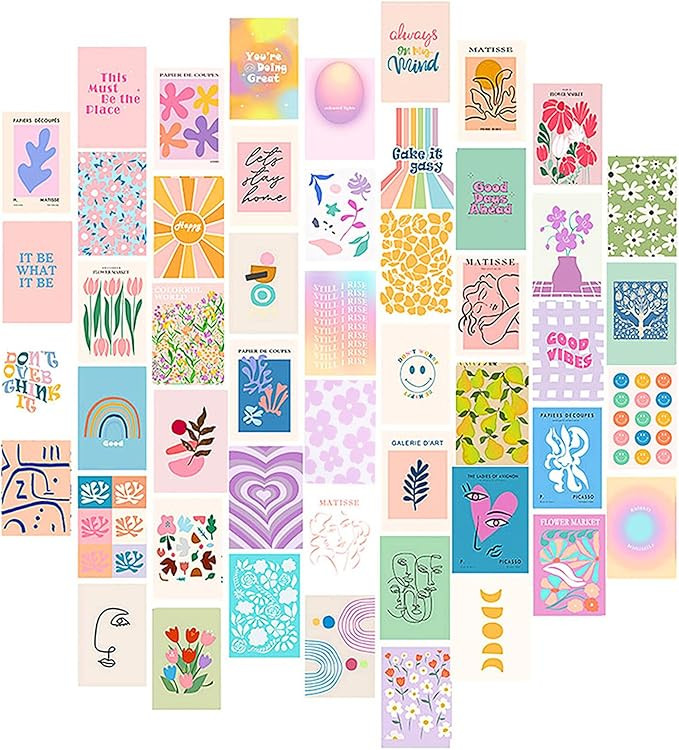 Bubuny Lot de 50 posters muraux décoratifs - Style bohème - Pour chambre à coucher - Collectio... | Amazon (FR)