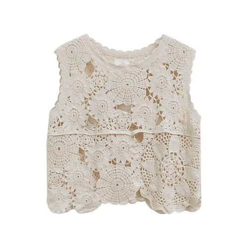 CHICWISH Women Summer Bohemian Crewneck Sleeveless Cutwork Crochet Top Casual Hollow Out Cropped ... | Amazon (US)