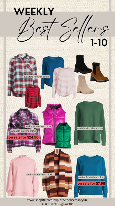 This past week’s top 10 best sellers!

Walmart fashion finds, Christmas outfits, Christmas flannels, super soft hacci shirt, Chelsea boots, shacket, shirt jacket, puffer vest, viral Walmart sweatshirt with side slits, mixed media pullover sweater, striped cardigan, super soft sweatshirt, winter outfits, winter fashion 

#LTKHoliday 

#LTKfindsunder50 #LTKSeasonal