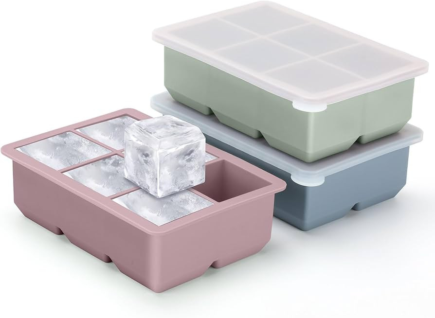Silicone Ice Cube Trays 3 Pack - Large Size Silicone Ice Cube Molds with Leak Proof Removable Lid... | Amazon (US)