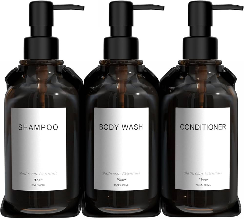 Modern Shampoo and Conditioner Dispenser - Shower Soap Dispenser Wall Mounted - 16 oz Set of 3 Pl... | Amazon (US)