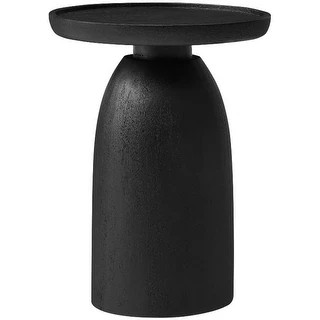 Contemporary Solid Mango Wood Round Side Table for Living Room, Black Drum Design, Compact Plant ... | Bed Bath & Beyond