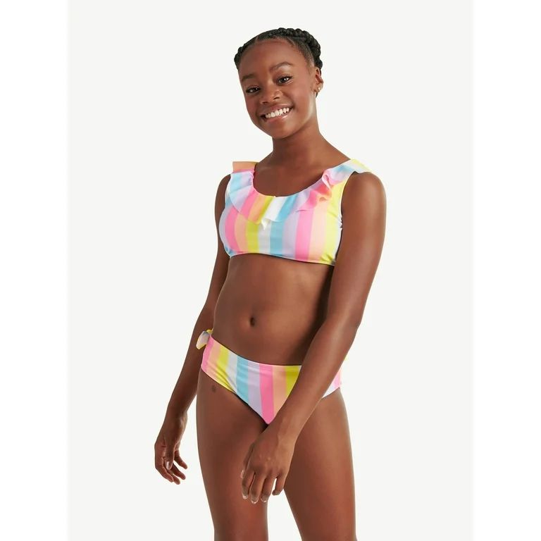 Justice Girls 2-Piece Striped Ruffle Bikini Swimsuit, Sizes 5-18 | Walmart (US)