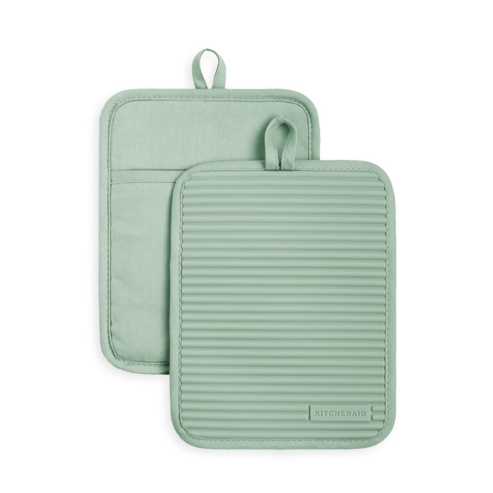 KitchenAid Ribbed Soft Silicone Pot Holder 2-Pack Set, Pistachio Green, 7"x9" | Amazon (US)
