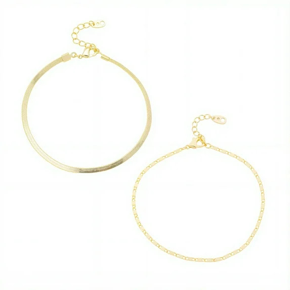 Free Assembly Women's Demi Fine 14K Gold Plated Herringbone Layered Bracelet Set, 2-Piece | Walmart (US)