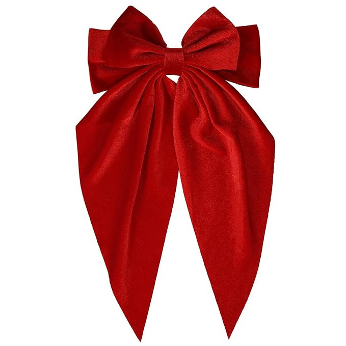 Bright Red Velvet Large Hair Bow Long Tail Bowknot Hair Barrette Clip 8.26 Inch Women Girls Fall ... | Amazon (US)