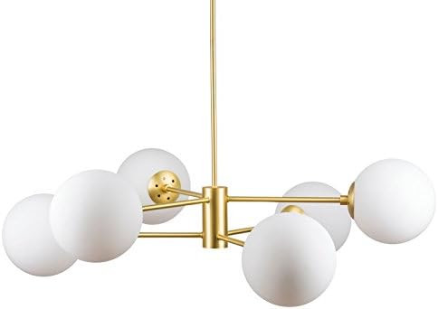 Caserti Mid Century Modern 6 Light Chandelier | Satin Brass Pendant Lighting LL-CH319-3SB | Amazon (US)