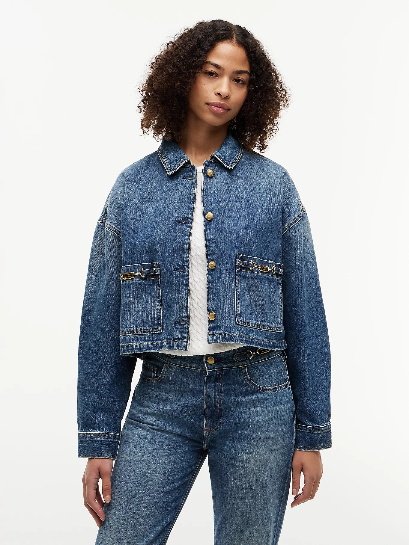 Flag Horsebit Relaxed Denim Jacket | Blue | Tommy Hilfiger | Tommy Hilfiger UK