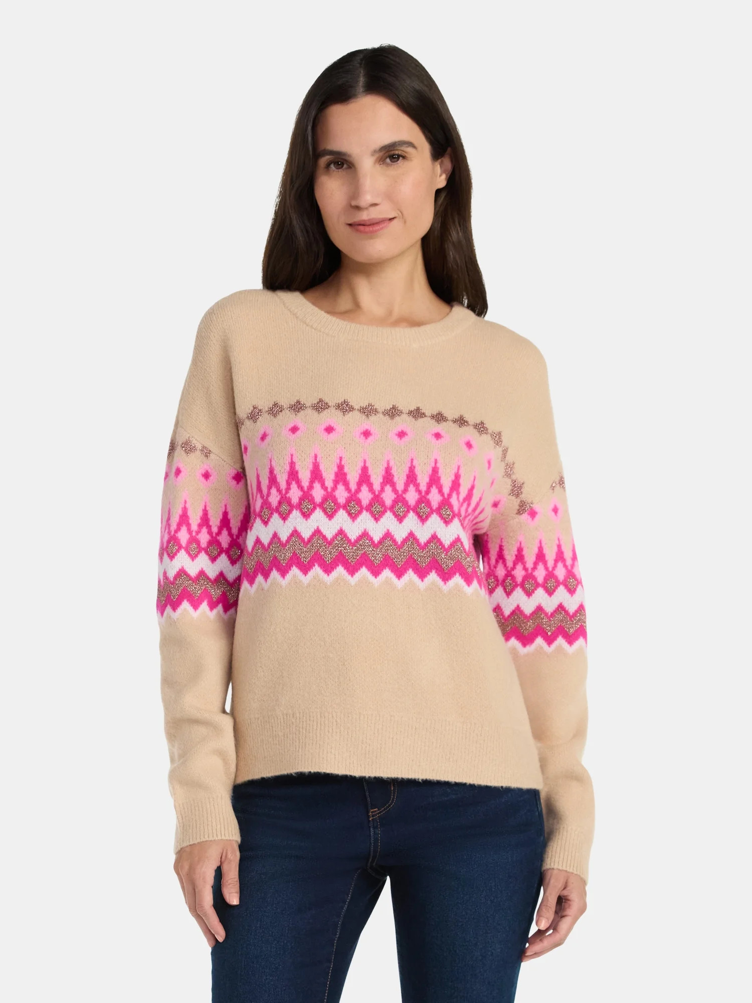 99 Jane Street Women's and Women's Plus Fair Isle Pullover Sweater, Midweight, Sizes XS-4X | Walmart (US)