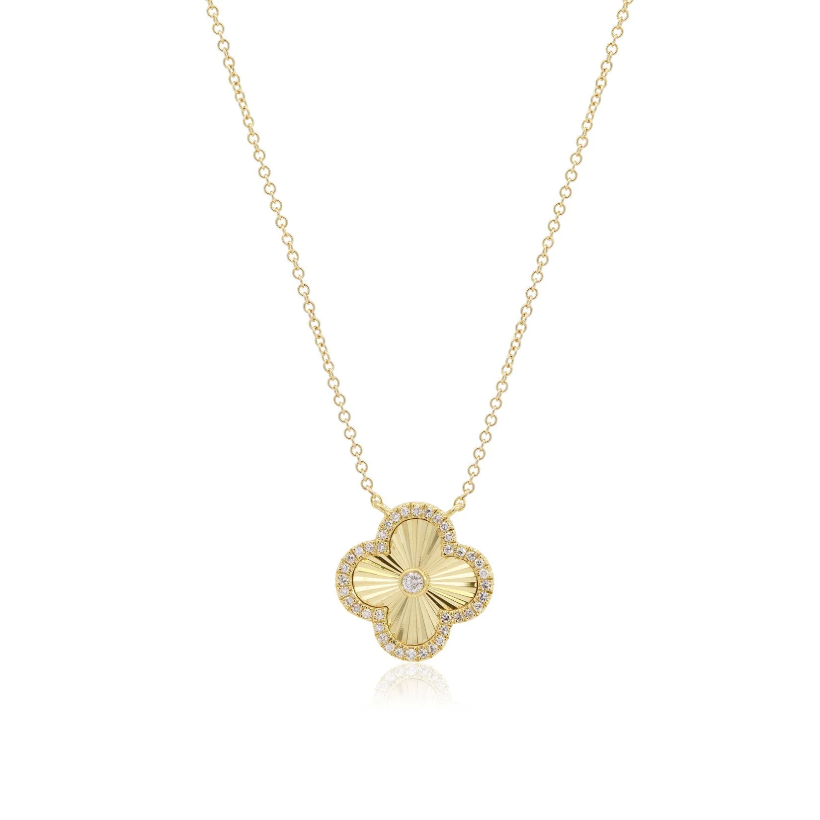 Fluted Gold Diamond Accent Single Clover Necklace | Shop Simon