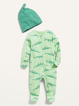 Unisex 1-Way Zip Sleep & Play One-Piece & Beanie Layette Set for Baby | Old Navy (US)