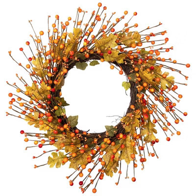 Northlight Berries and Maple Leaves Fall Harvest Artificial Twig Wreath - 22" | Target